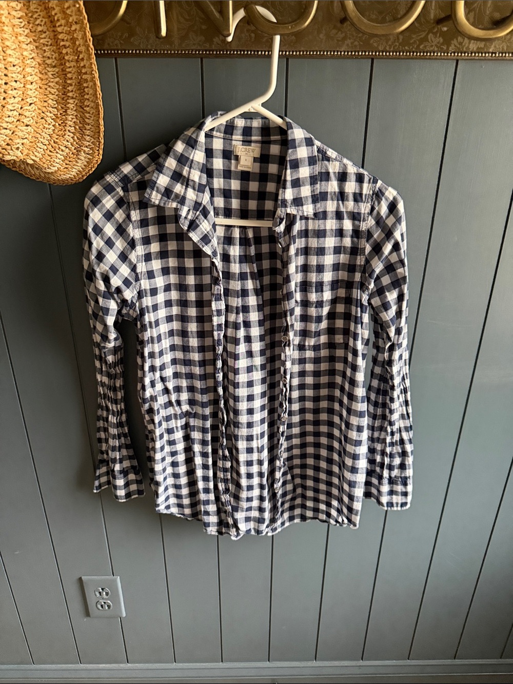 J. Crew Navy and White Gingham Button-Down Shirt